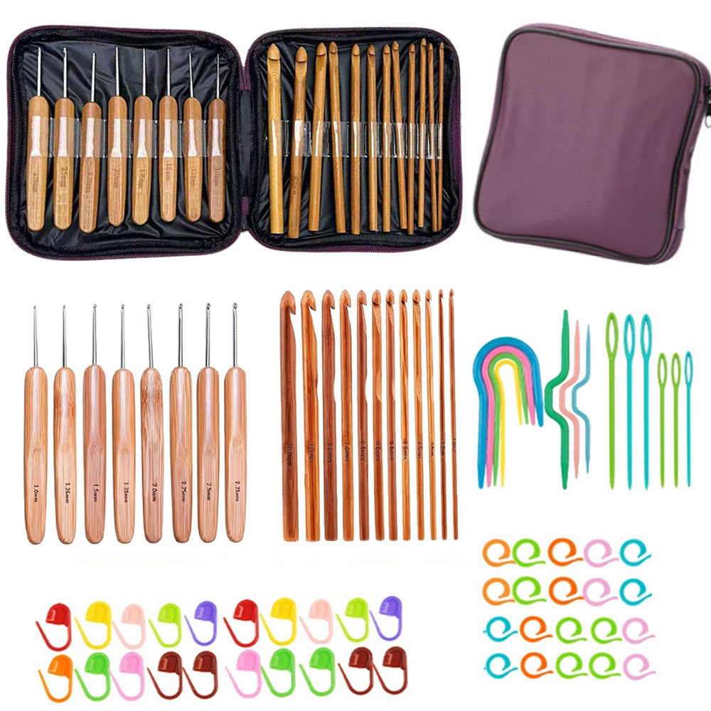 Tool Set - 74pcs Bamboo Crochet Hooks Set Yarn