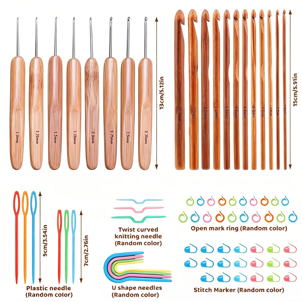 74pcs Bamboo Crochet Hooks Set - Tool Set ulasan dan harga