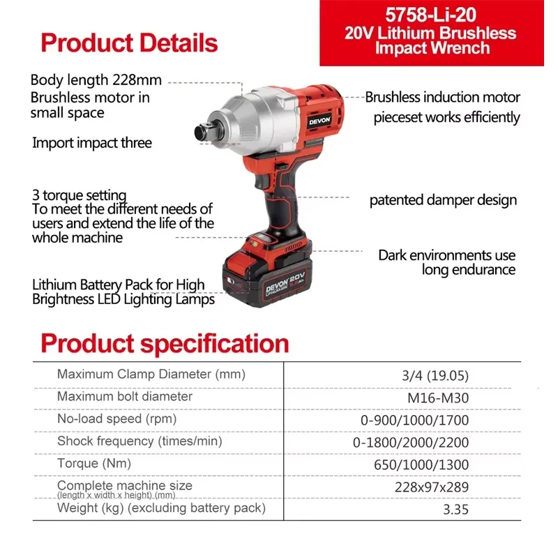Devon 20V large torque three t - Wrench Set ulasan dan harga